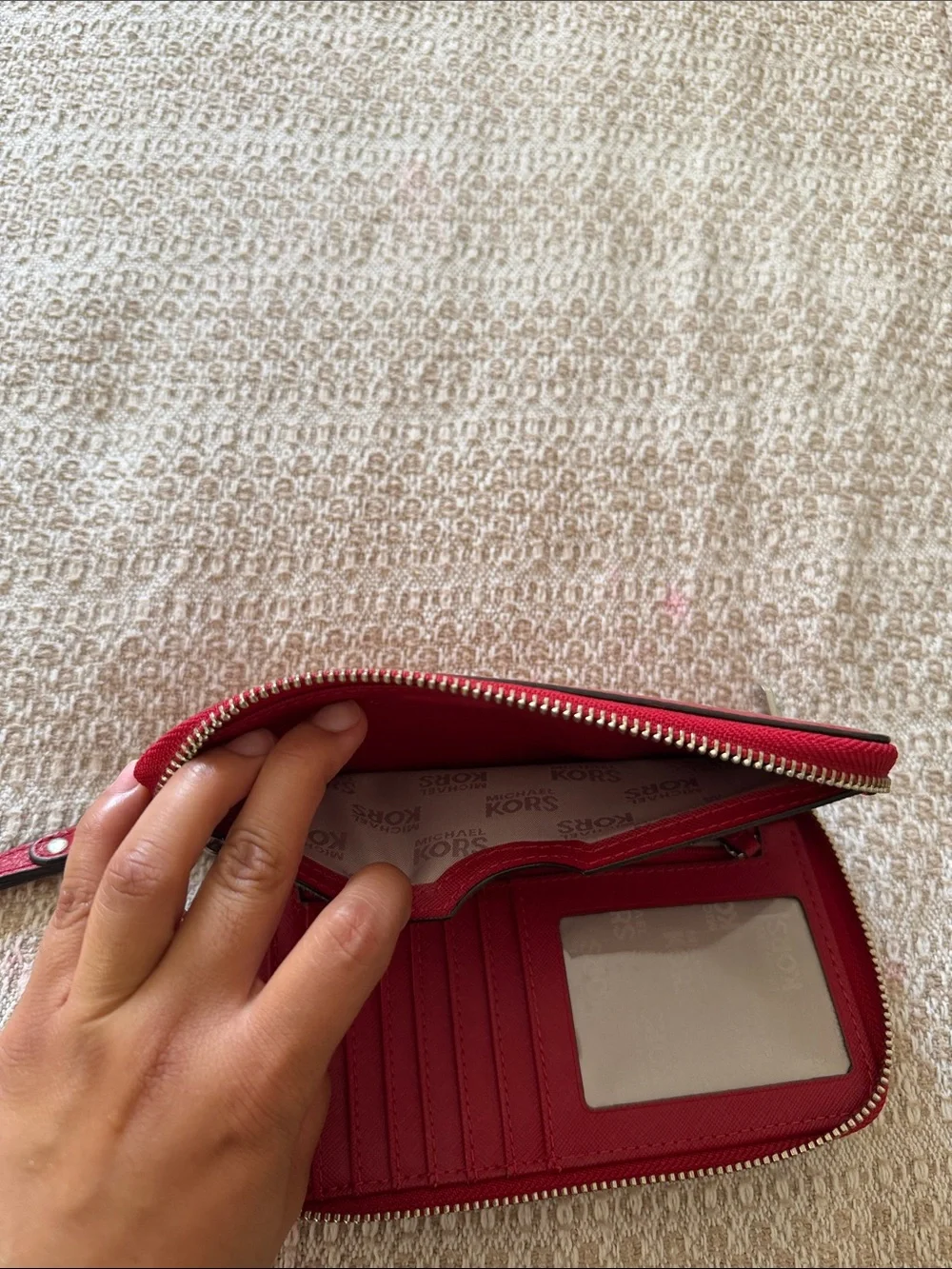 Michael Kors Red Leather Wristlet Clutch with MK Logo